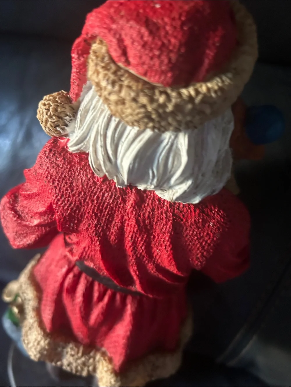Vintage old, looking Red and Cream Santa Figurine Holding Nutcracker
